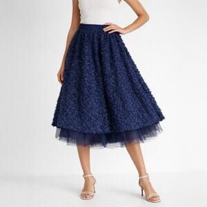 Halogen x Atlantic-Pacific Navy Floral Textured Midi Skirt Size XS